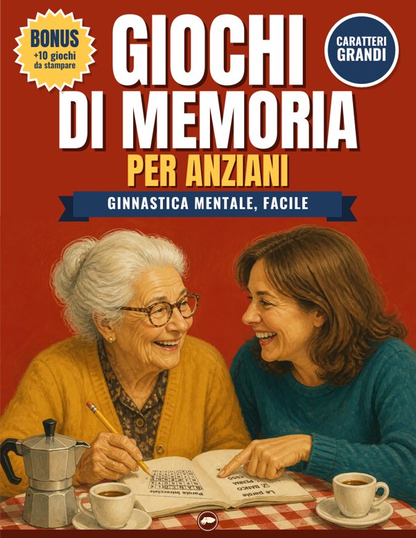 Copertina di «Giochi di memoria per anziani»: due donne giocano al tavolo di cucina con il caffè